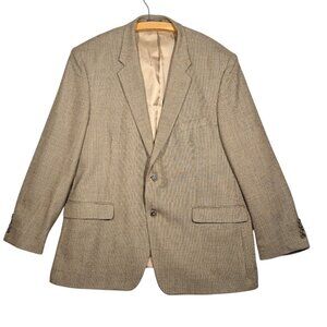 Adolfo Mens Tweed Blazer 48R Wool Academia Brown Houndstooth Sport Coat Vintage